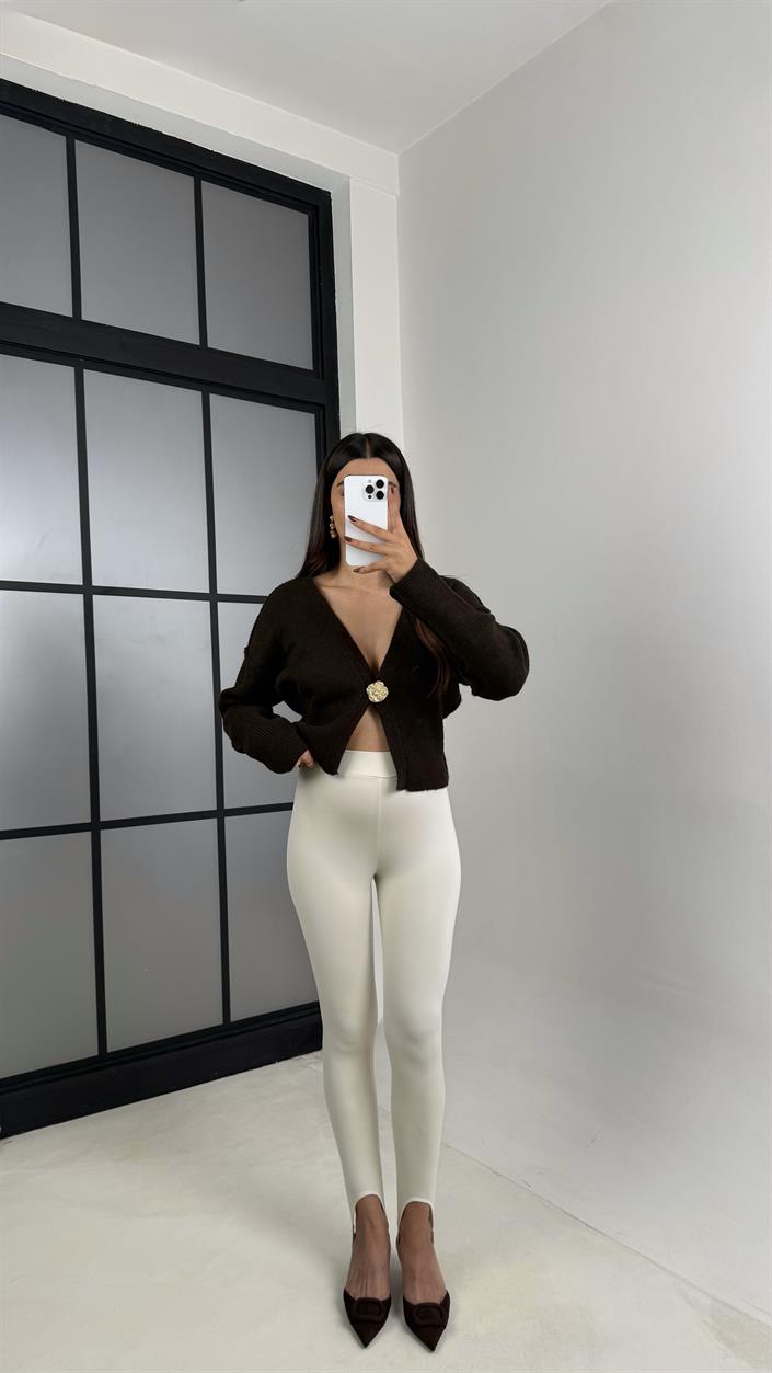 Krem Topuktan Geçirmeli Yumuşak Dokulu Füzo Tayt GAUS-00215