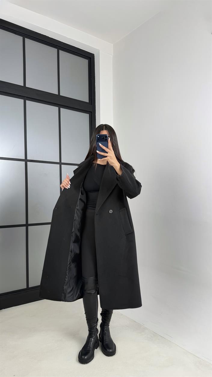 Siyah MD Muadil Astarlı Kaşe Kaban GAUS-00613