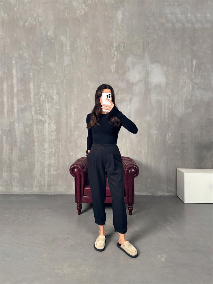 Oslo Siyah Beli Lastikli Havuç Pantolon