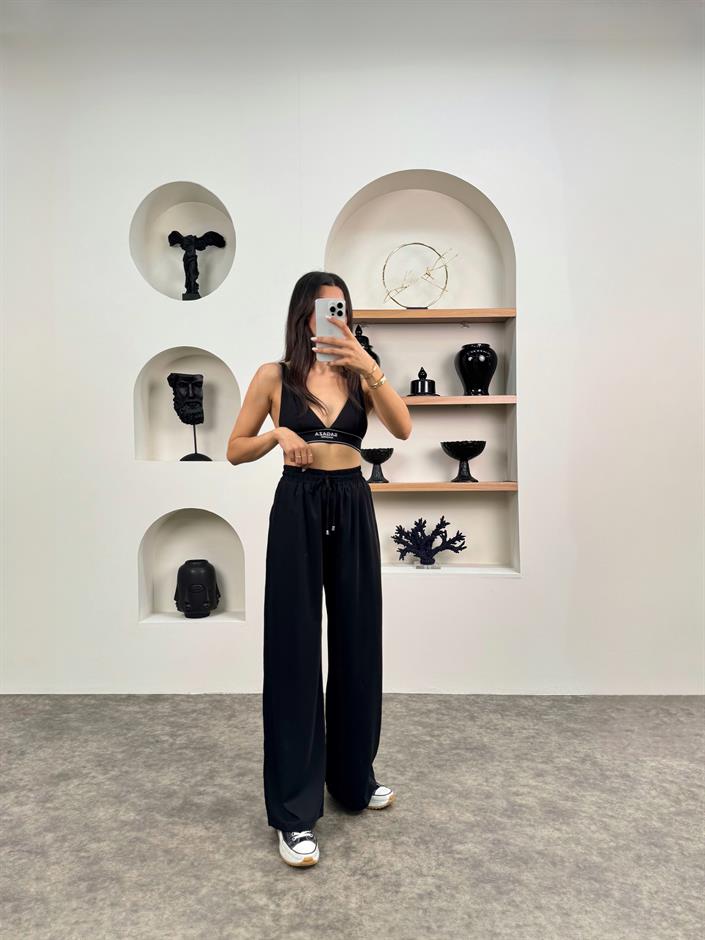 Pupa Siyah Beli Lastikli Ayrobin Pantolon