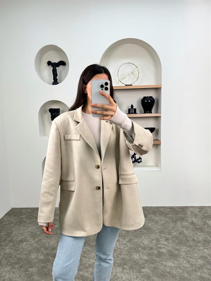Taila Taş Astarlı Kemerli Süet Blazer Ceket