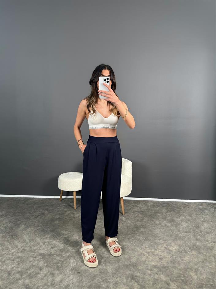 Tanya Lacivert Yazlık Modal Kumaş Harem Pantolon
