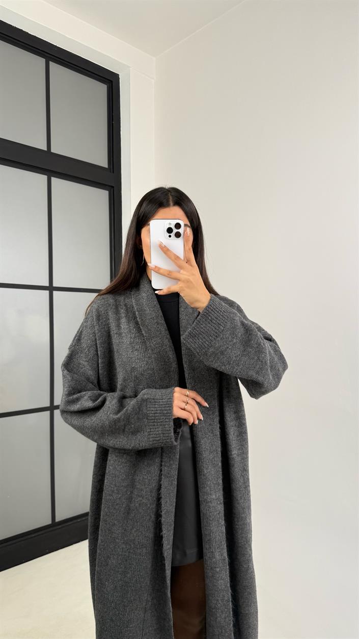 Antrasit Uzun Premium Triko Hırka GAUS-00116