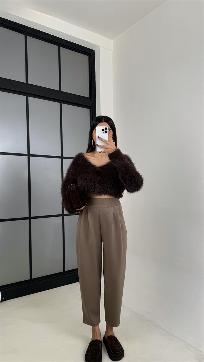 Kahve Beli Lastikli Modal Kumaş Şalvar Pantolon GAUS-00210
