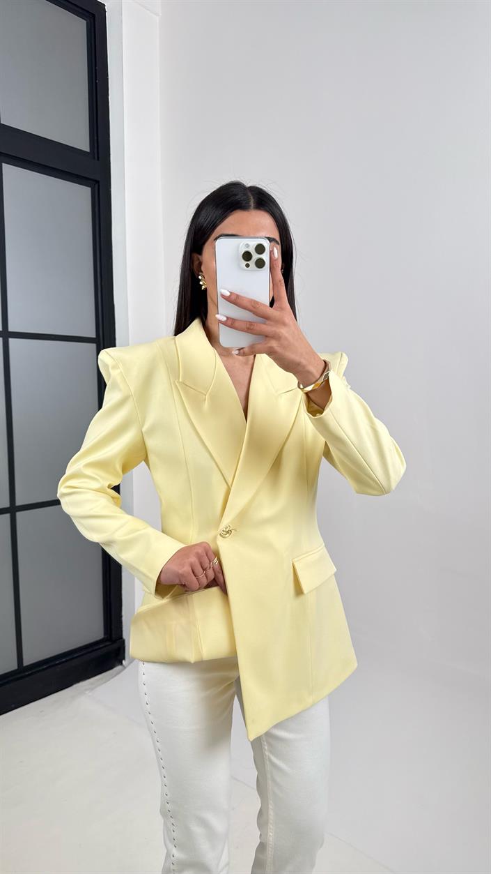 Sarı Astarlı Vatkalı Cep Detaylı Blazer Ceket Gaus00378