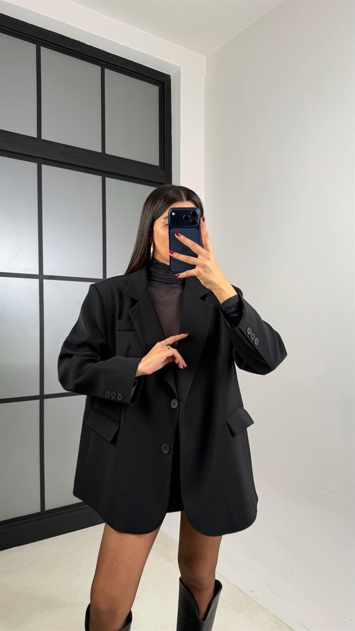 Siyah Astarlı Vatkalı Blazer Ceket GAUS-00610