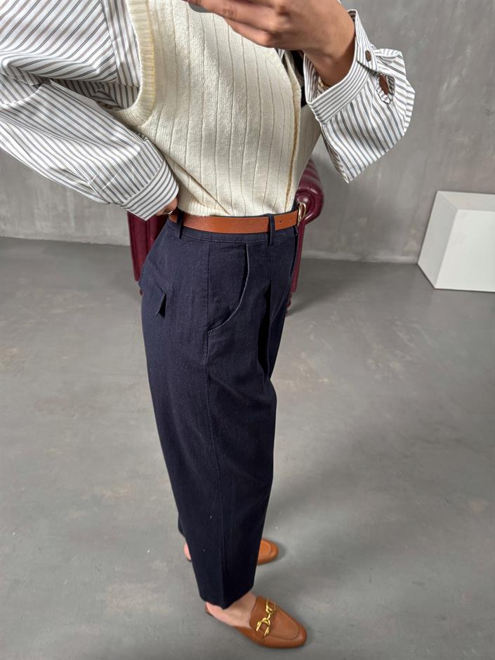 Vier Tensel Denim Kumaş Kemerli Pantolon