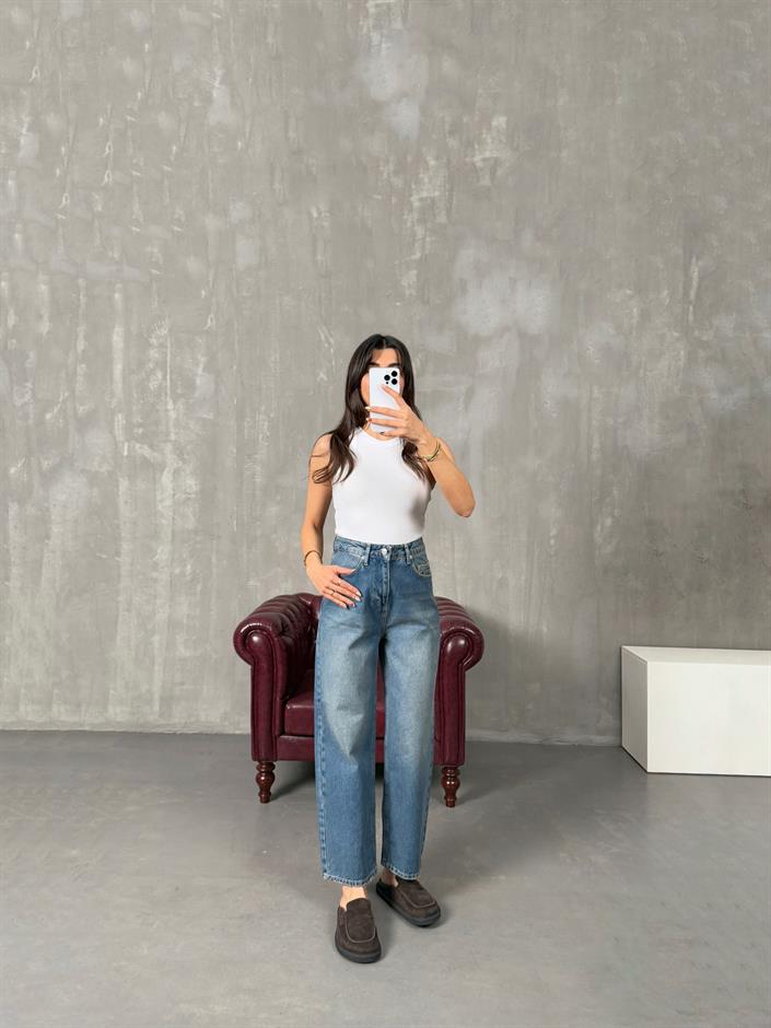 Lera Mavi Eskitme Relax Jean 