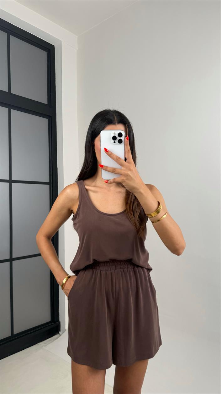 Kahve Atlet Şort Basic Modal Takım GAUS-0013