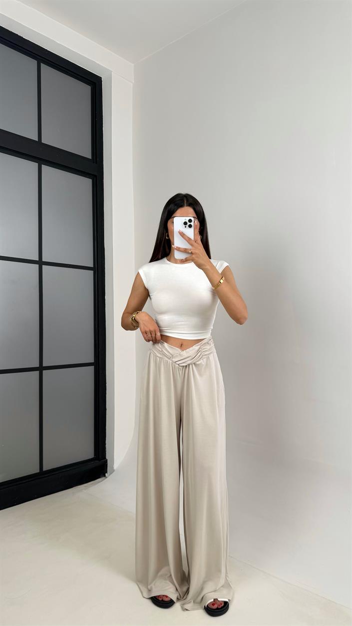 Taş Beli Çapraz Lastikli Bol Paça Oys Muadil Pantolon Gaus00607