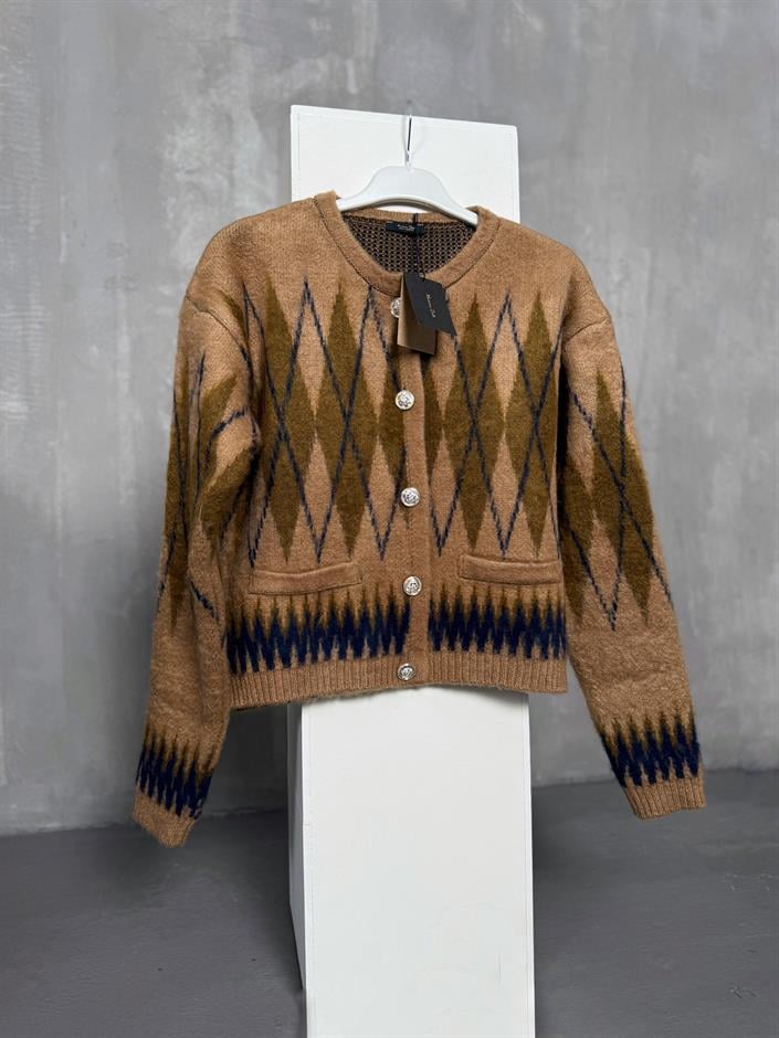 Manusa Camel Sakallı Desenli Düğmeli MD Hırka