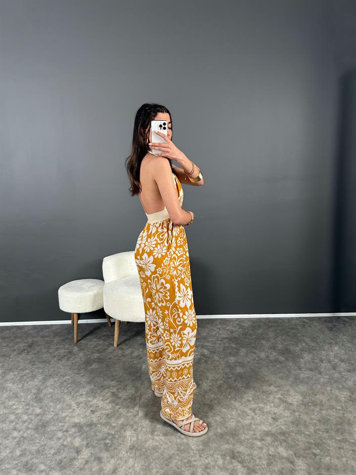 RYN Turuncu Viskon Sırt Dekolteli Tulum 