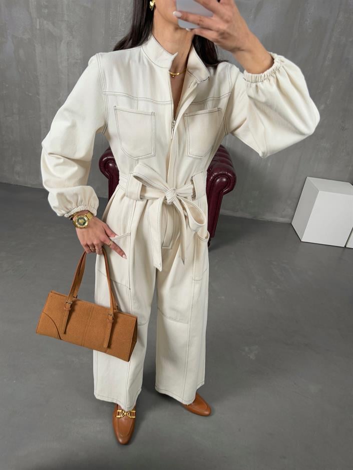 Belami Ekru Kuşaklı Gabardin Tulum