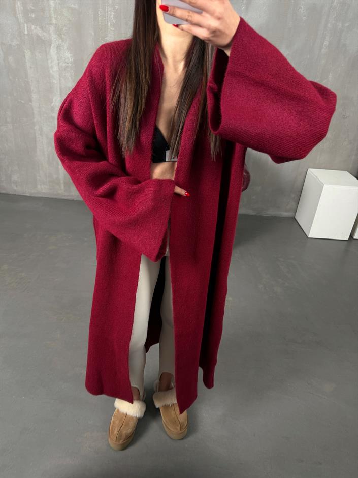 Algis Bordo Oversize Uzun Hırka