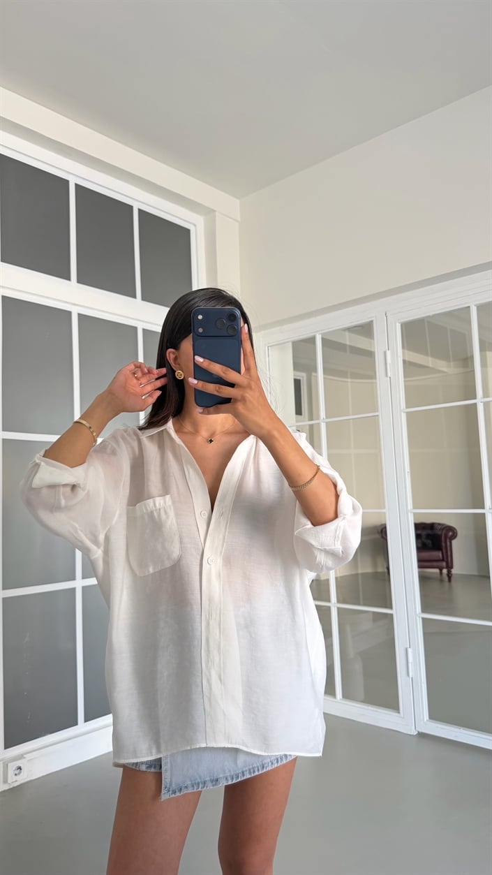 Beyaz Oversize Tencel Gömlek GAUS-01698