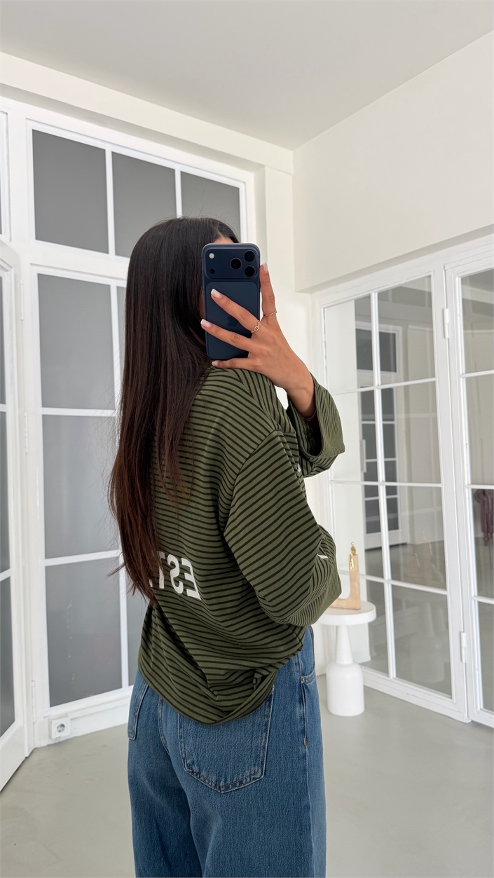 Yeşil Çizgili Vintage Sweatshirt GAUS-02121 GAUS-02199