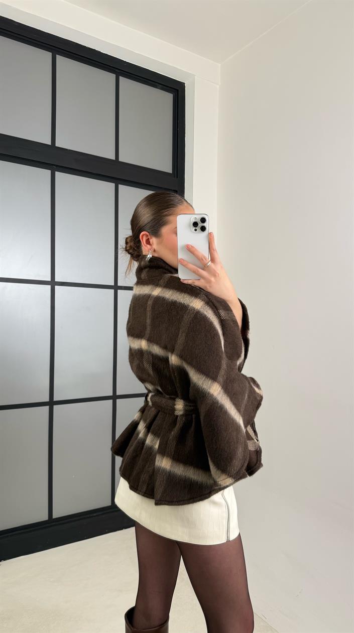 Kahve Ekose Desenli Premium Panço GAUS-00679