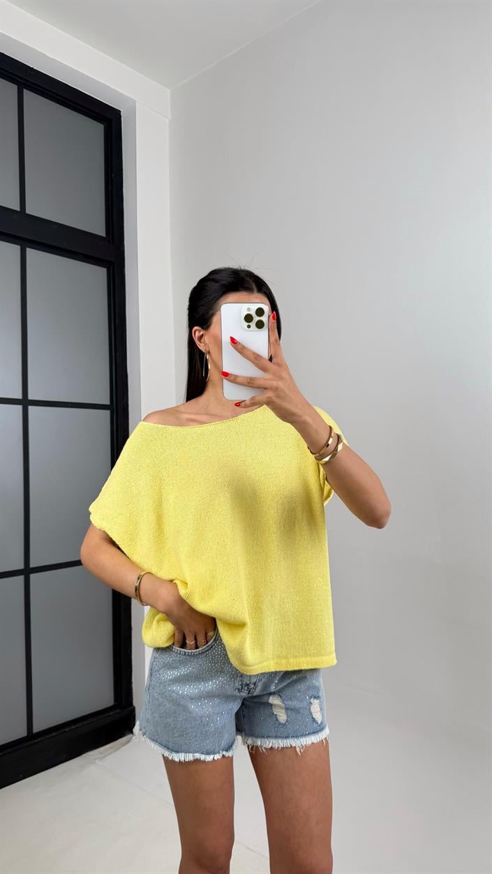 Sarı Omzu Açık Kısa Kol Triko Kazak Gaus00504