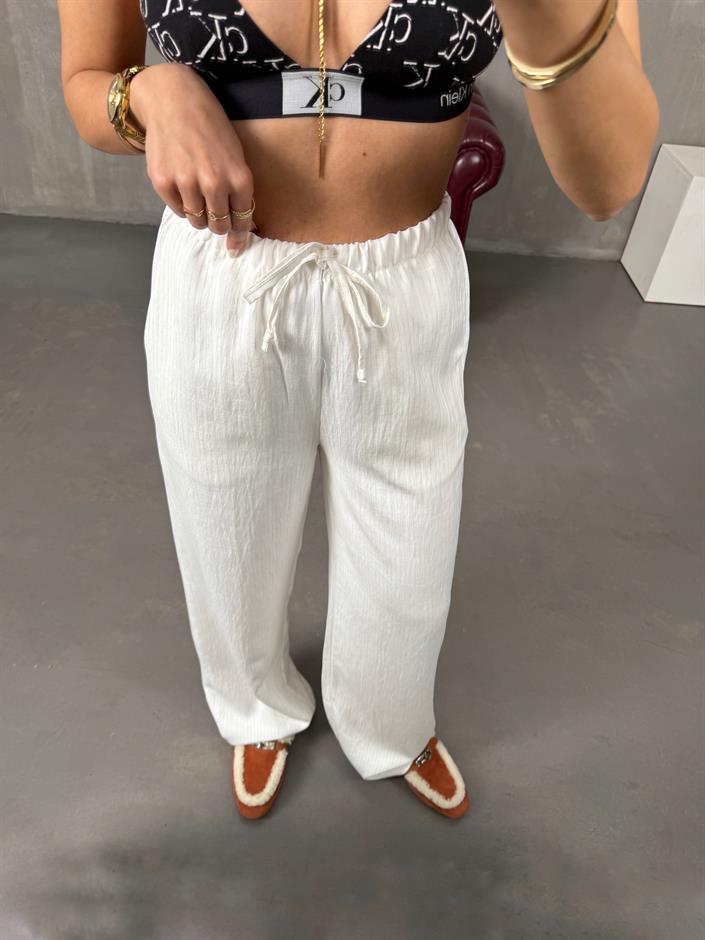 Gage Beyaz Çizgili Tensel Pantolon