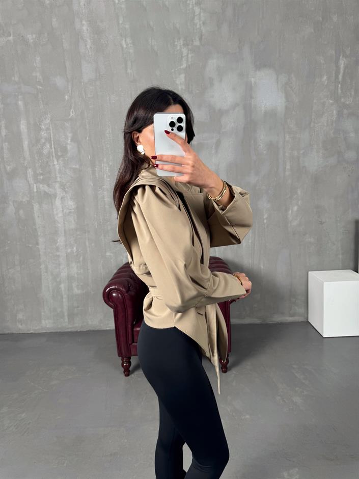 Meggy Vizon Kuşaklı Astarlı Tasarım Ceket