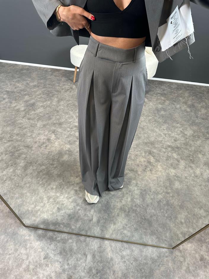Ketrina Gri Tasarım Blazer Ceket İkili Takım