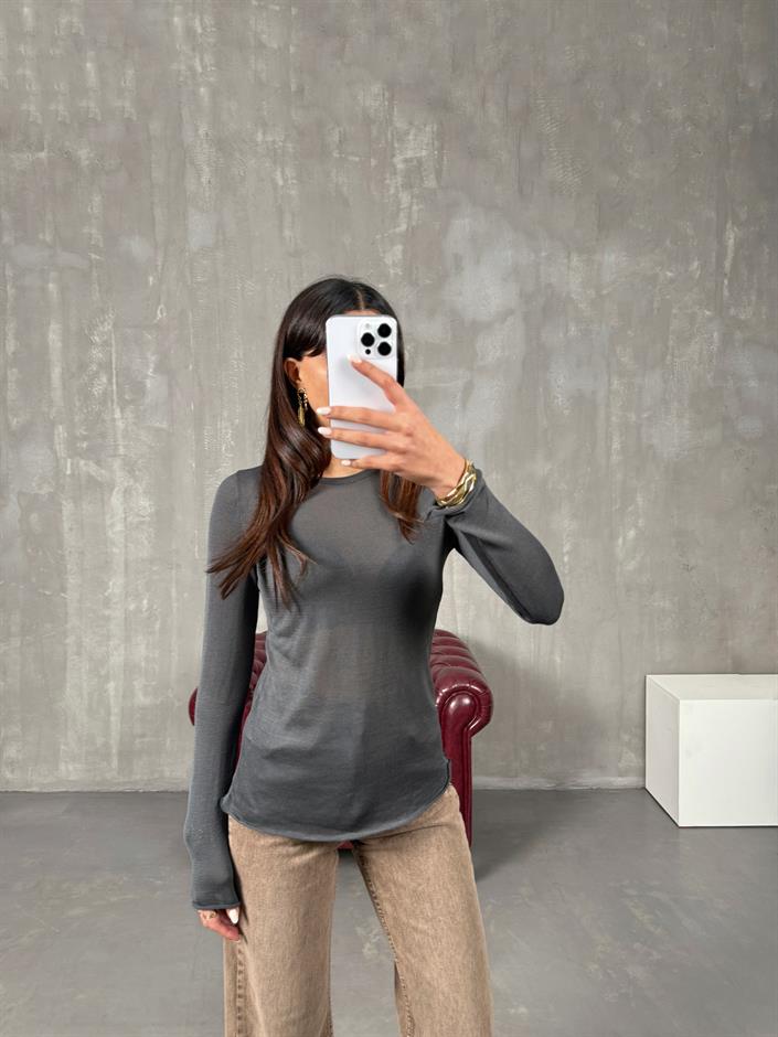 Antrasit Transparan Bisiklet Yaka Triko