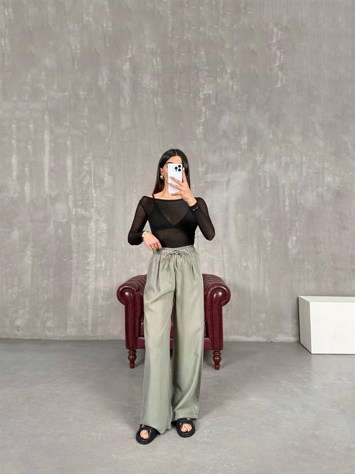 Haki Yüksek Bel İthal Kumaş Pantolon Gaus00271