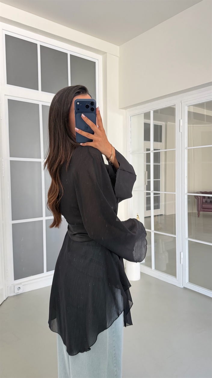 Siyah Korse Detaylı Şifon Gömlek GAUS-01797