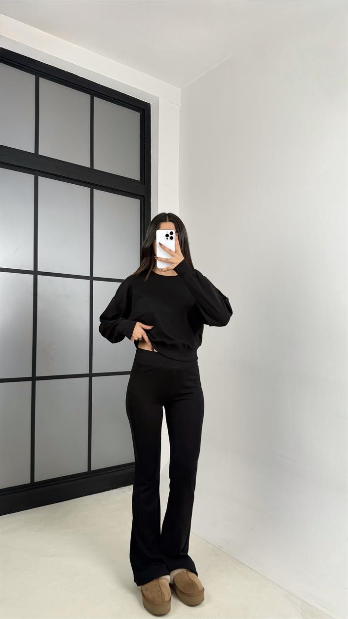 Siyah Sweat İspanyol Paça Pantolon Muadil İkili Takım GAUS-00208