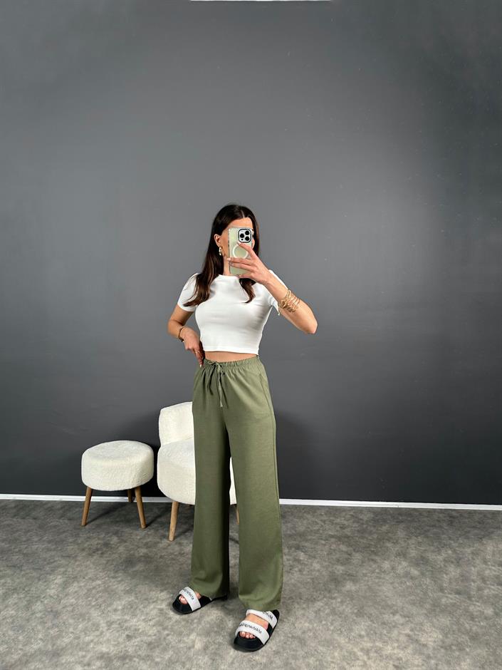 Nia Haki Keten Beli Lastikli Pantolon