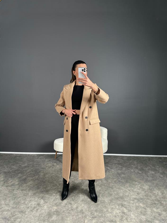 Willy Camel Balıksırtı Premium Uzun Astarlı Kaban