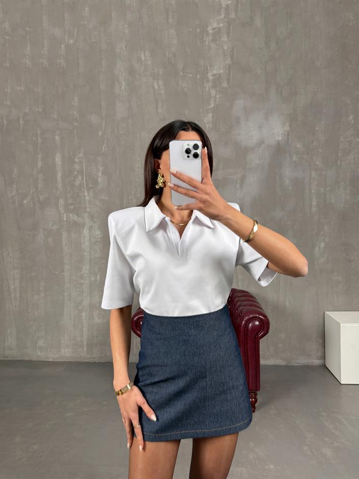 Pola Beyaz Büyük Vatkalı Polo Yaka Tshirt