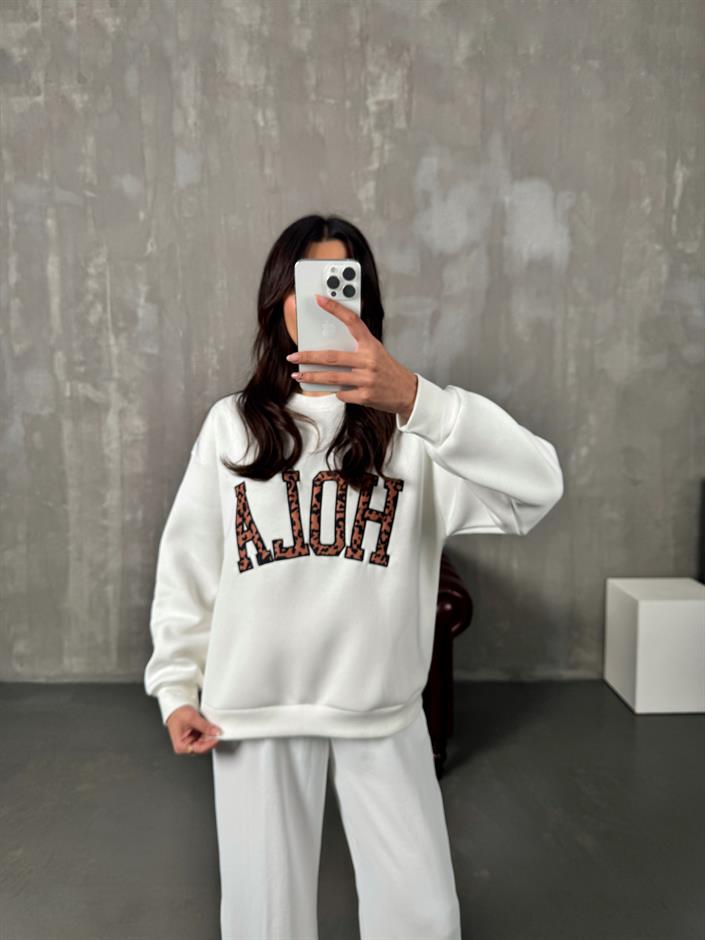Kyre Beyaz Hola Leopar Baskılı Sweat