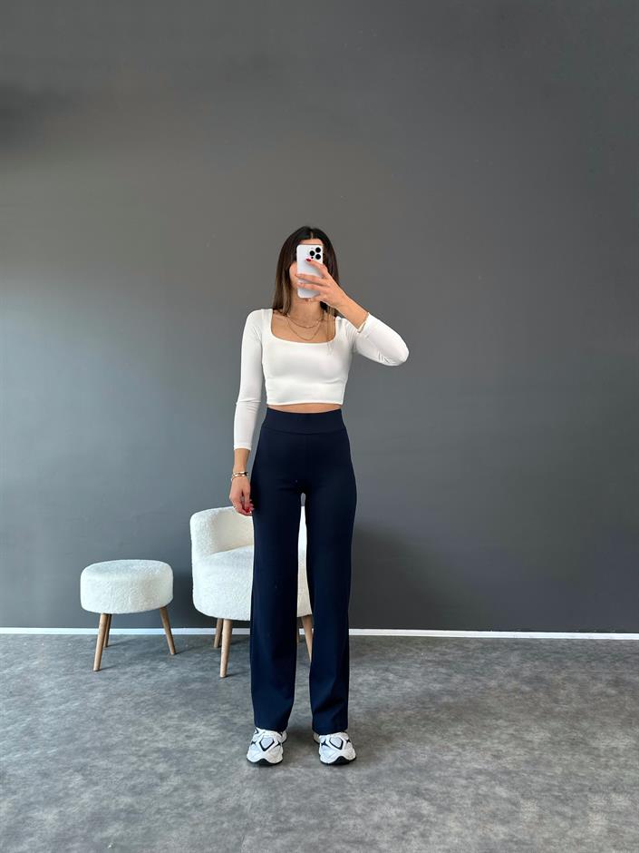 Aris Lacivert  Şardonlu Fitilli Pantolon