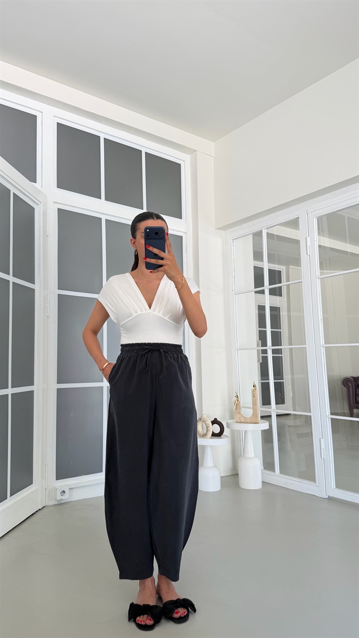 Füme MD Muadil Beli Lastikli Tencel Pantolon GAUS-01848