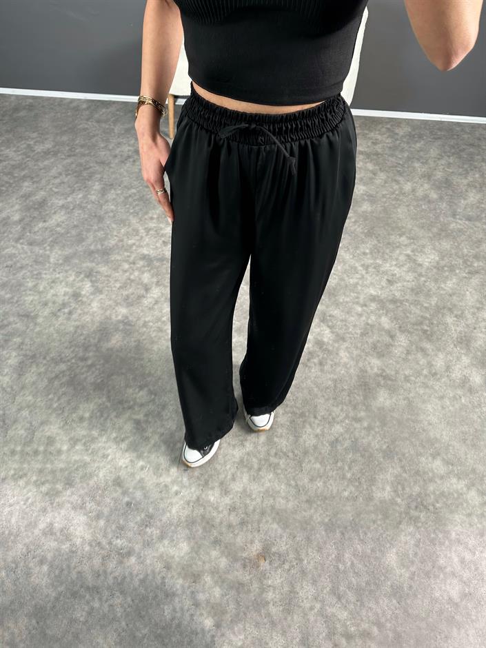 RY Siyah Saten Beli Lastikli Pantolon 