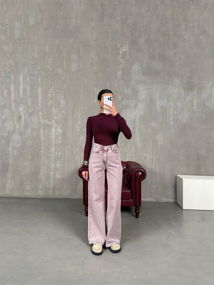 Hector Yıkamalı Pembe Wide Leg Jean