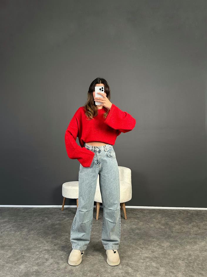  Kar Yıkamalı Paça Lastikli High Waist Jean