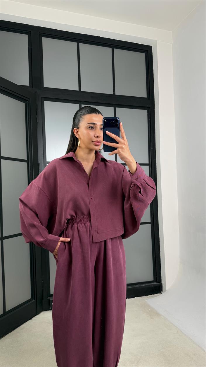 Mürdüm MD Muadil Gömlek Beli Lastikli Şalvar Pantolon Tencel Takım GAUS-01500