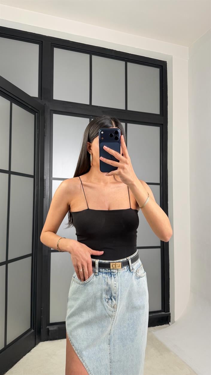 Siyah Askılı Pedli Basic Crop GAUS-01431