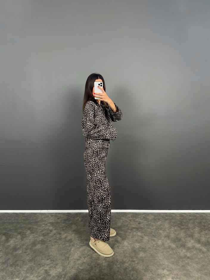 ZR Model Leopar Desenli Ceket Pantolon İkili Takım