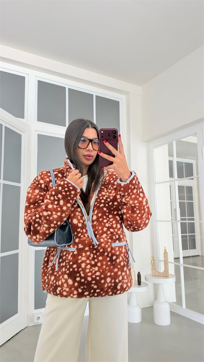 Bambi Desenli Fermuarlı Polar Sweatshirt GAUS-01916 GAUS-02316
