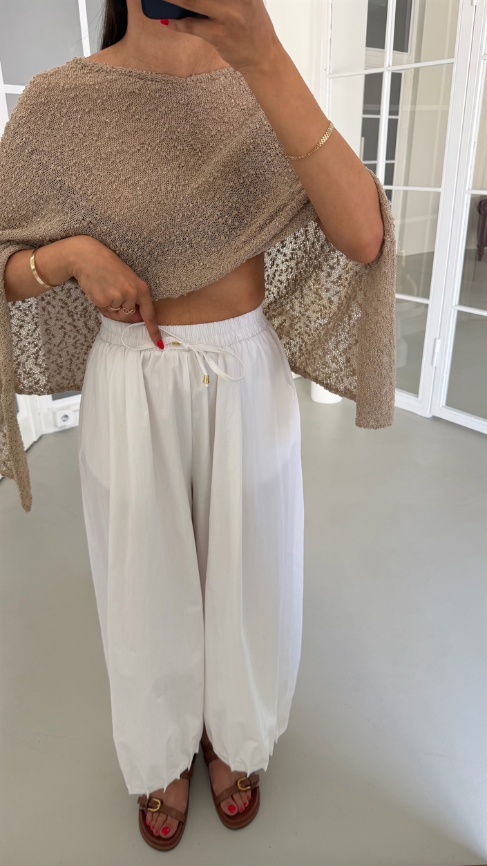 Beyaz Beli Lastikli Cepli Poplin Kumaş Pantolon GAUS-01846