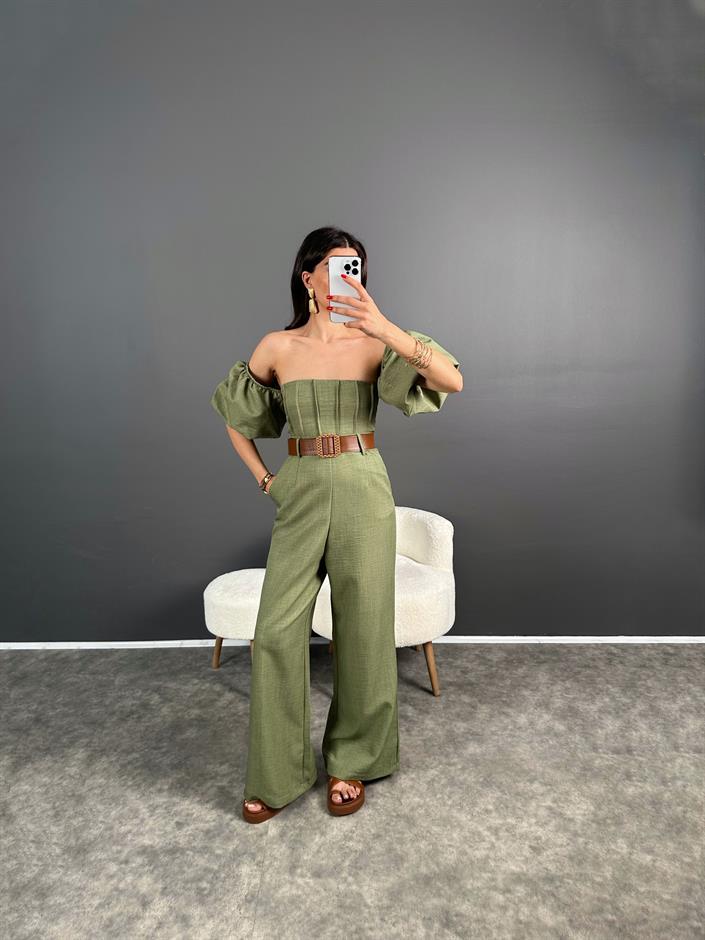 Nick Haki Keten Kemerli Balon Kol Tulum 