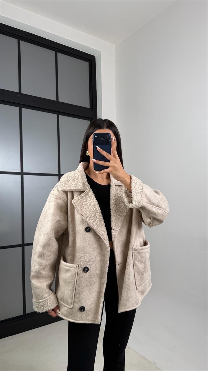 Taş İçi Kürk Detaylı Cepli Süet Mont GAUS-00631