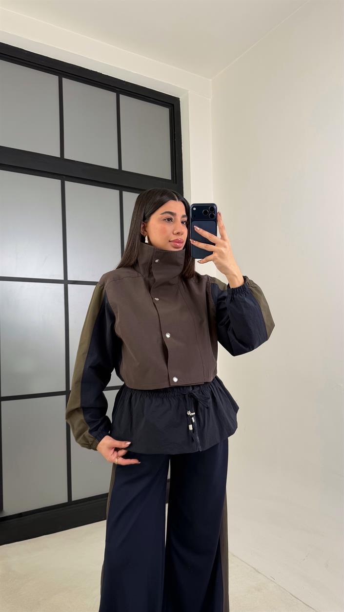 Acı Kahve Beli Lastikli Paraşüt Detaylı Ceket Pantolon Takım GAUS-01077