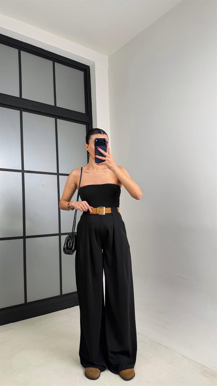 Siyah Kemerli Tasarım Premium Pantolon GAUS-00993