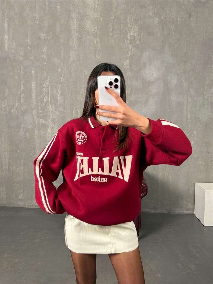 Juste Bordo Yazı Baskılı Sweat