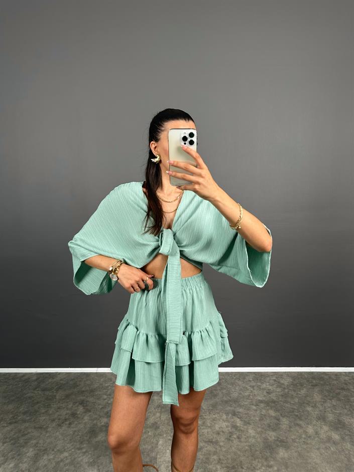 Tini Su Yeşili Şort Etek Bluz İkili Takım