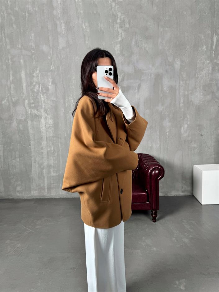 Cowe Camel Yarasa Model Astarlı Kaşe Kaban